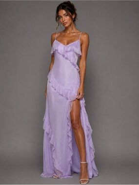 MELLODAY Lavender One-Shoulder Ruffle Maxi Dress